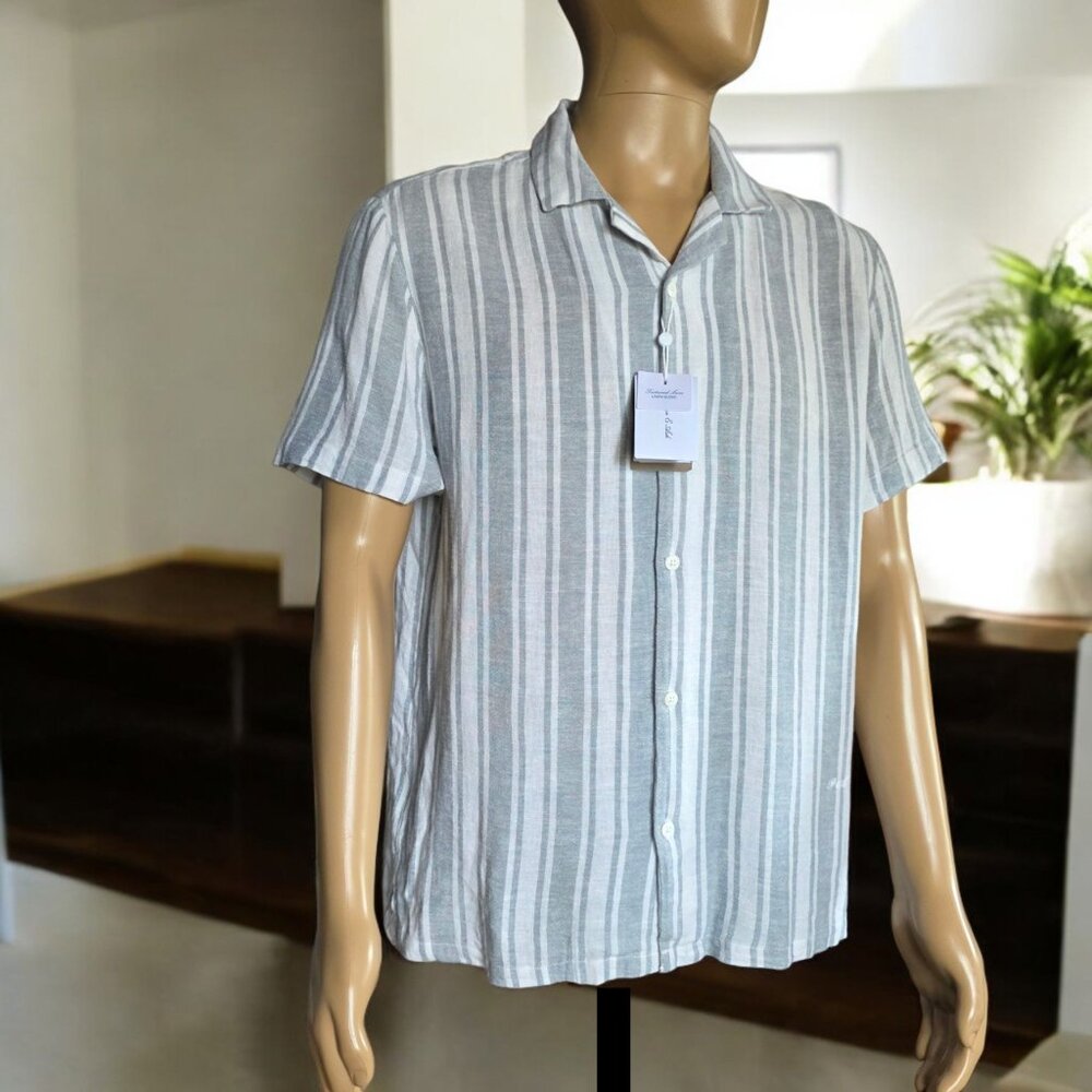 NWT PORTER & ASH (MED) Linen/Viscose Vertical Stripe Resort Short Sleeve